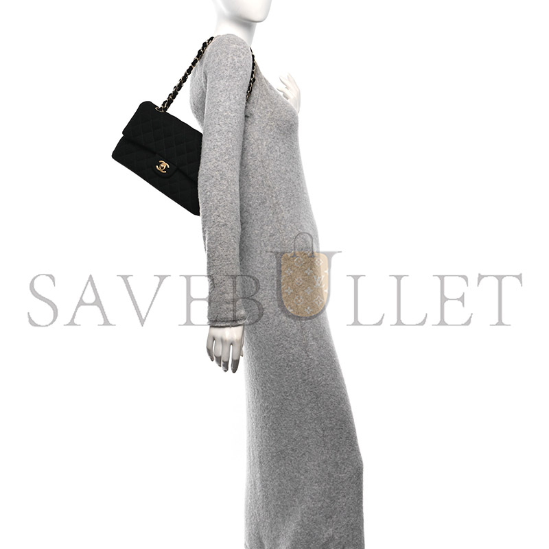 Ch*el jersey quilted medium double flap black (25*17*7cm)